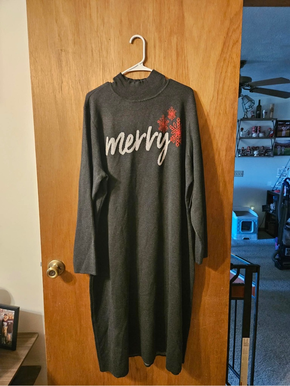 Lane Bryant Merry Script Long Sleeve Sweater Dress - Charcoal